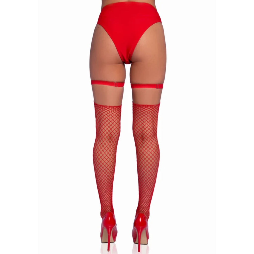 Studded Thigh High Garter with Mini Hearts Red OS