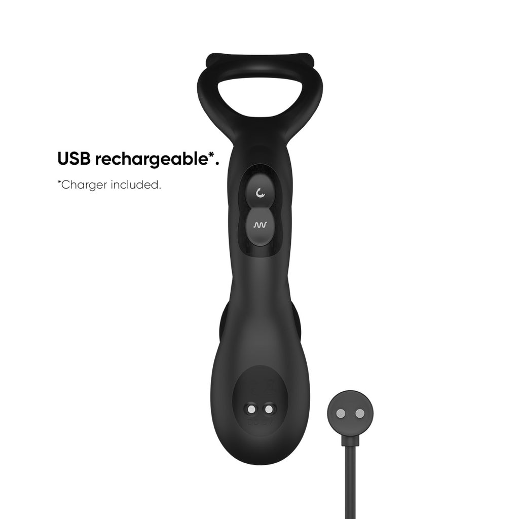 SIMUL8 WAVE EDITION Vibrating Dual Motor Anal Cock and Ball Toy - Black