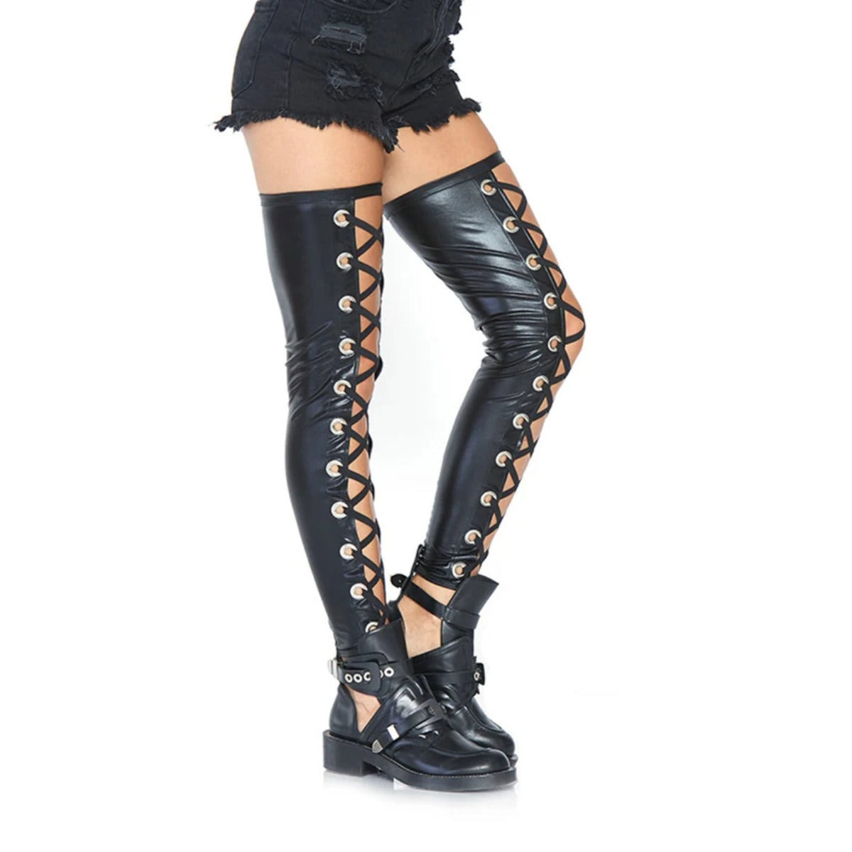 Wetlook Footless Lace Up Thigh
