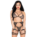 Net Bra Top  String & Harness Set Black
