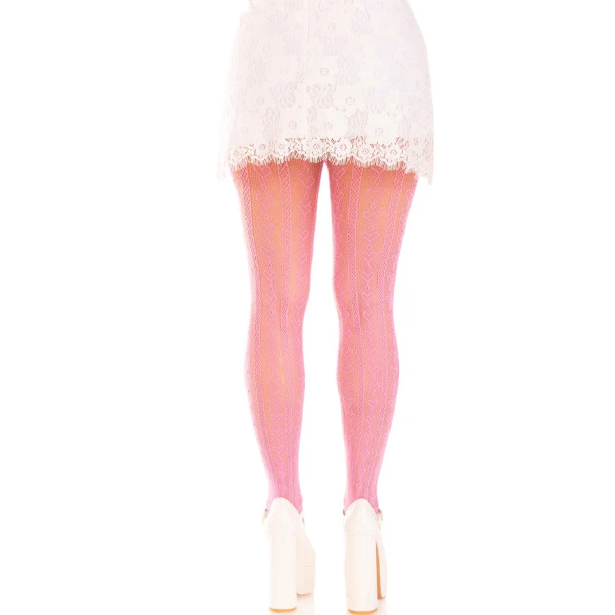 Sweetheart Striped Net Pantyhose Pink OS