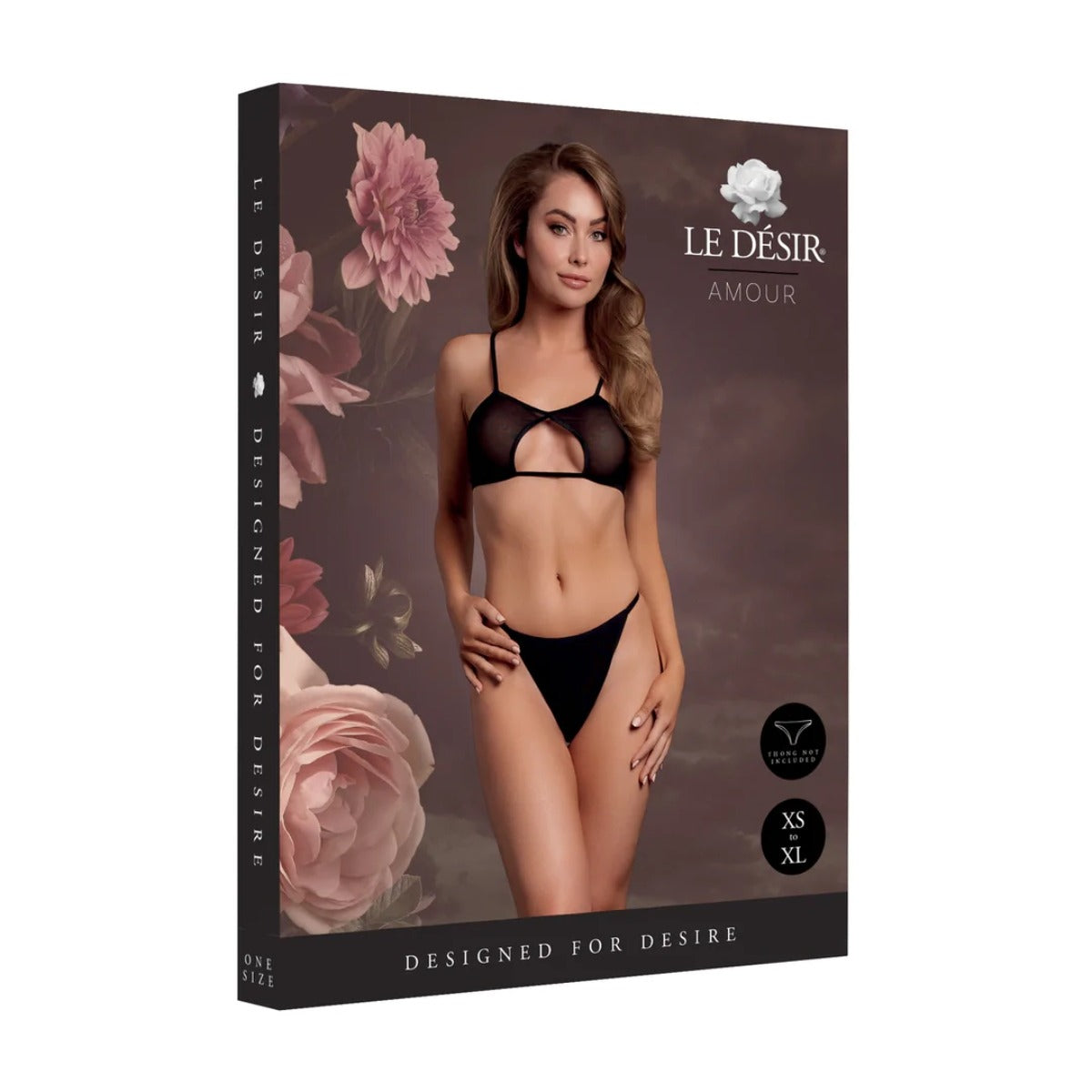 Le Desire Keyhole Mesh Bra With Double Back Straps And Adjustable Sliders OS Black