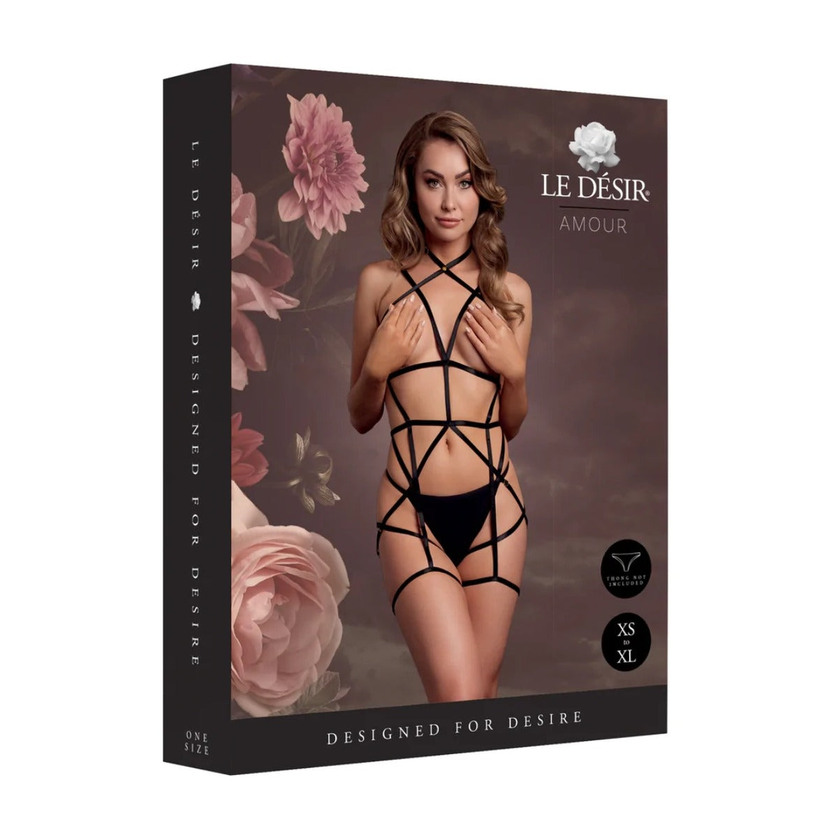Le Desire Strappy Open Cup Body Harness With Garters OS Black