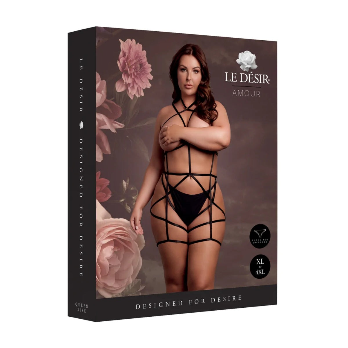 Le Desire Strappy Open Cup Body Harness With Garters QS Black