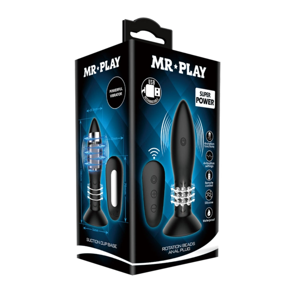 Pretty Love Mr Play Rotating Beads Remote Control Butt Plug Black
