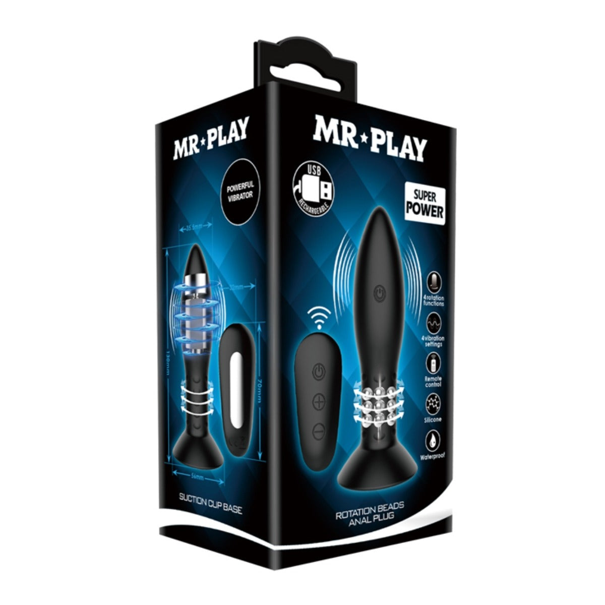 Pretty Love Mr Play Rotating Beads Remote Control Butt Plug Black