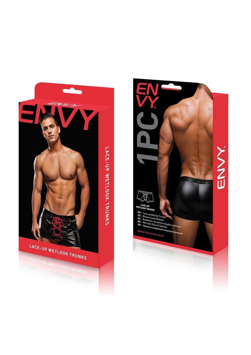 Envy Lace Up Wetlook Trunks Black Red SM