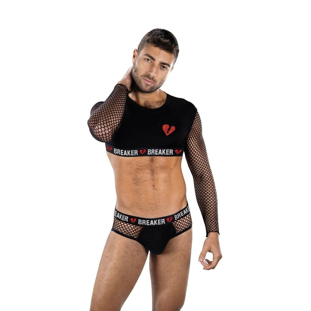 Envy Heartbreaker Mesh Crop Top & Briefs Set Black
