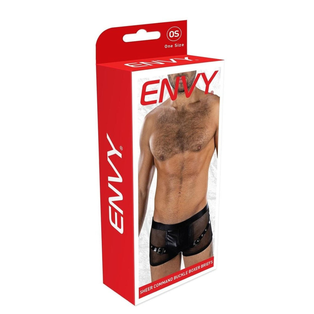 Envy Sheer Command Buckle Boxer Briefs Black