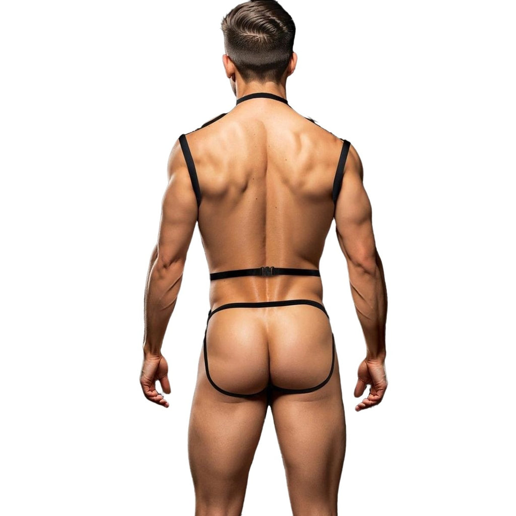 Envy 3 Piece Wet Look Chest Harness Black ML