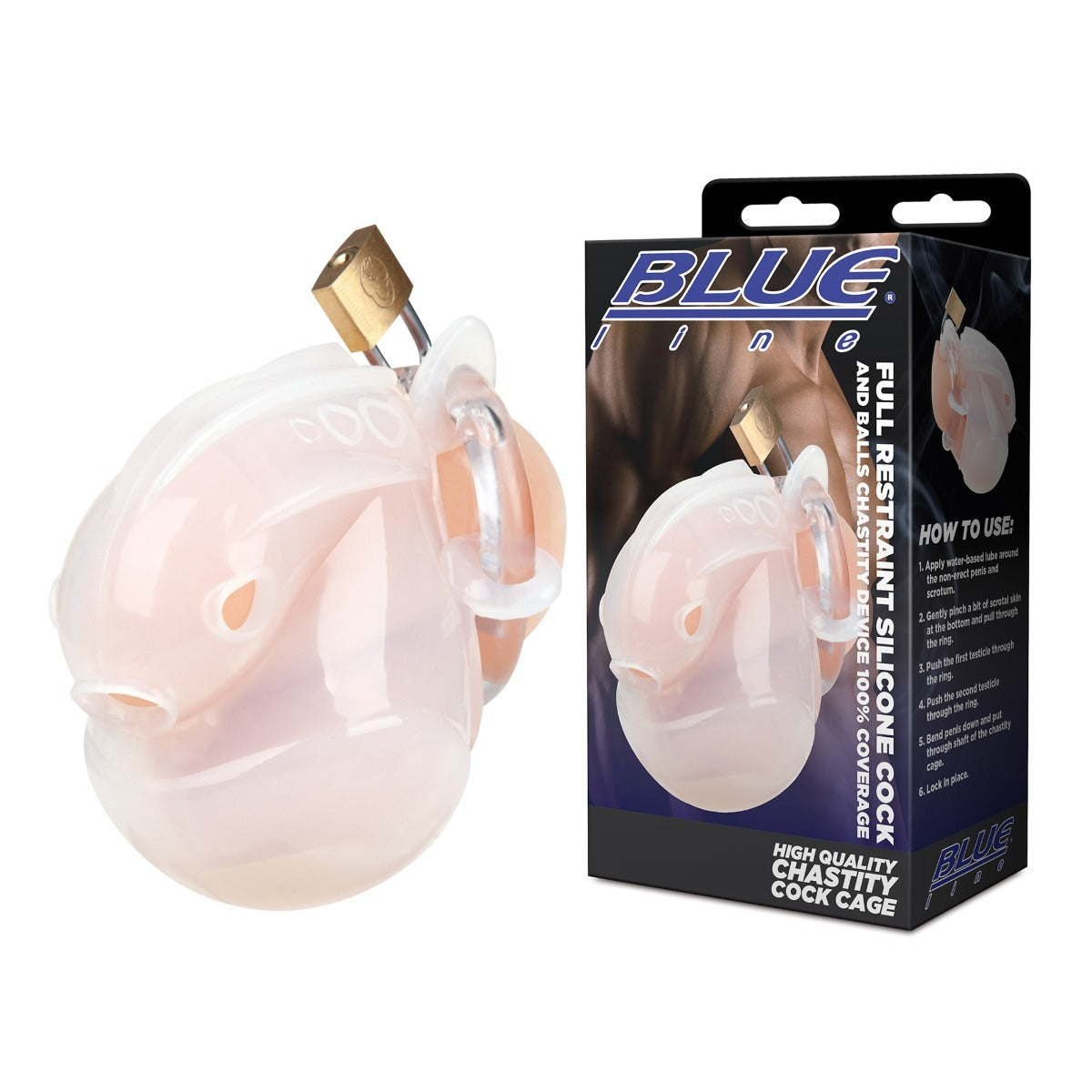 Blueline Full Restraint Silicone Cock And Balls Chastity Device White