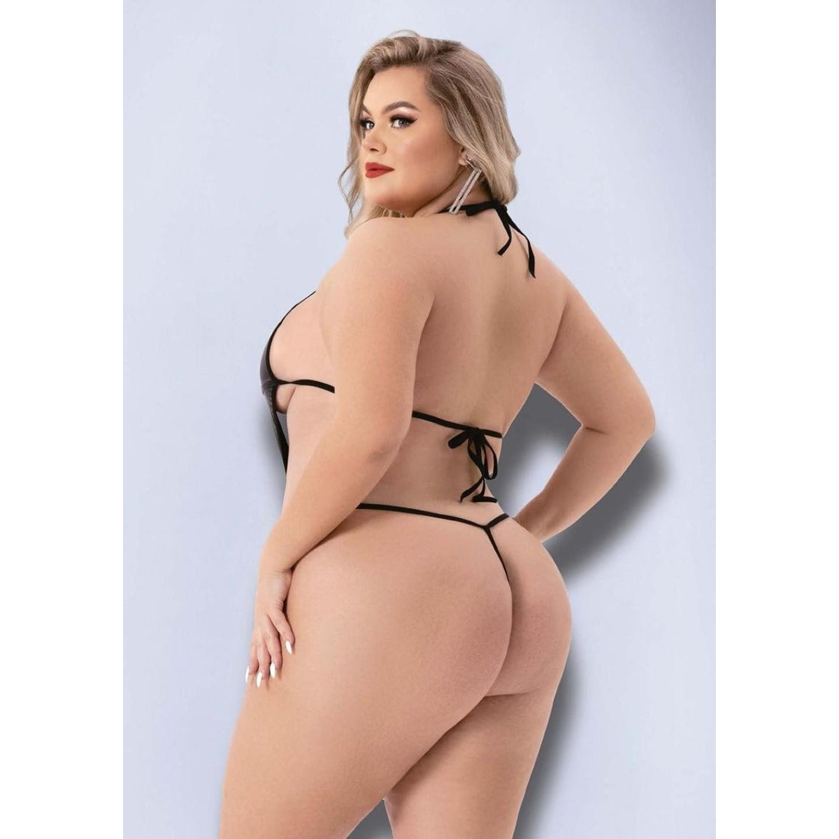 Baci Criss Cross Wetlook Teddy Black Queen Size