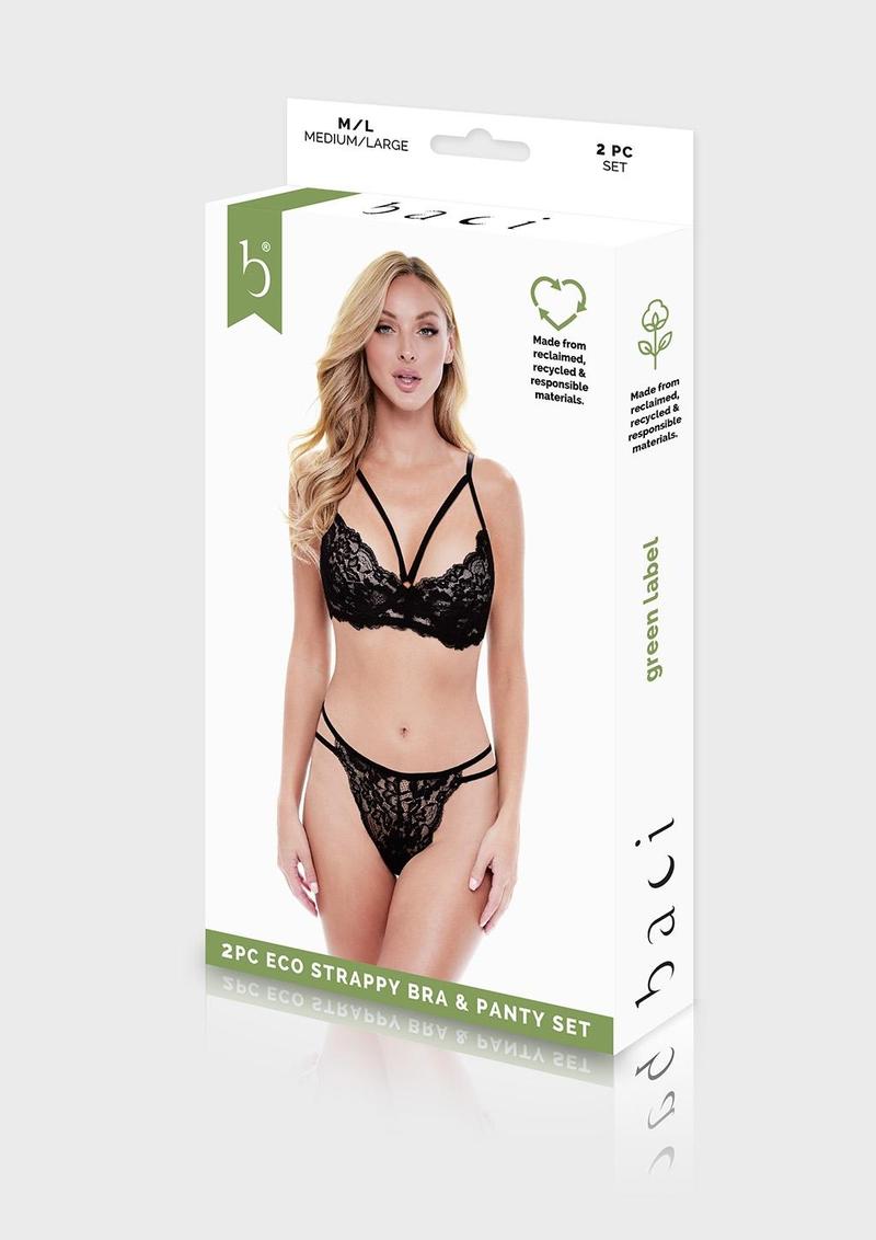 Baci 2 Piece Eco Strappy Bra & Panty Set Black SM