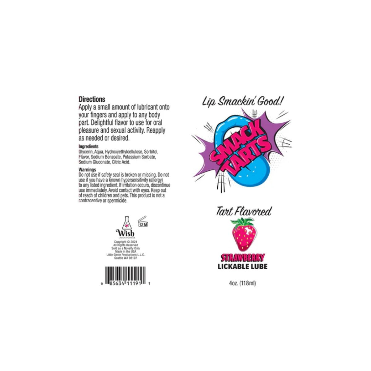 Smack Tarts Lickable Sour Strawberry Lube 4oz