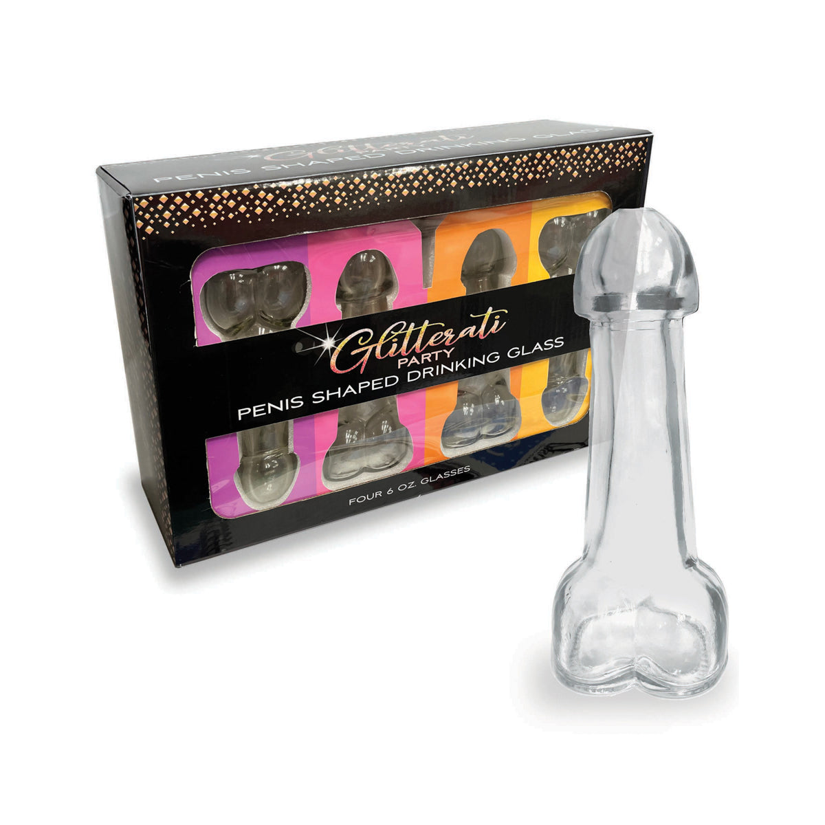 Glitterati Penis 6oz Drinking Glass  Pack of 4