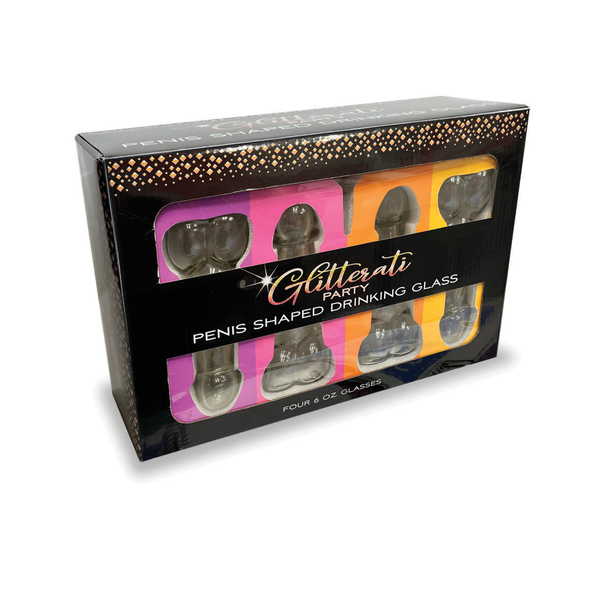 Glitterati Penis 6oz Drinking Glass  Pack of 4
