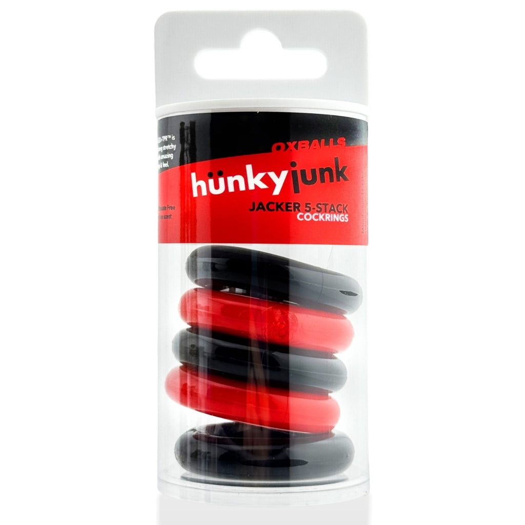 Oxballs Jacker 5 Stack Super Strong Cockrings Red/Black