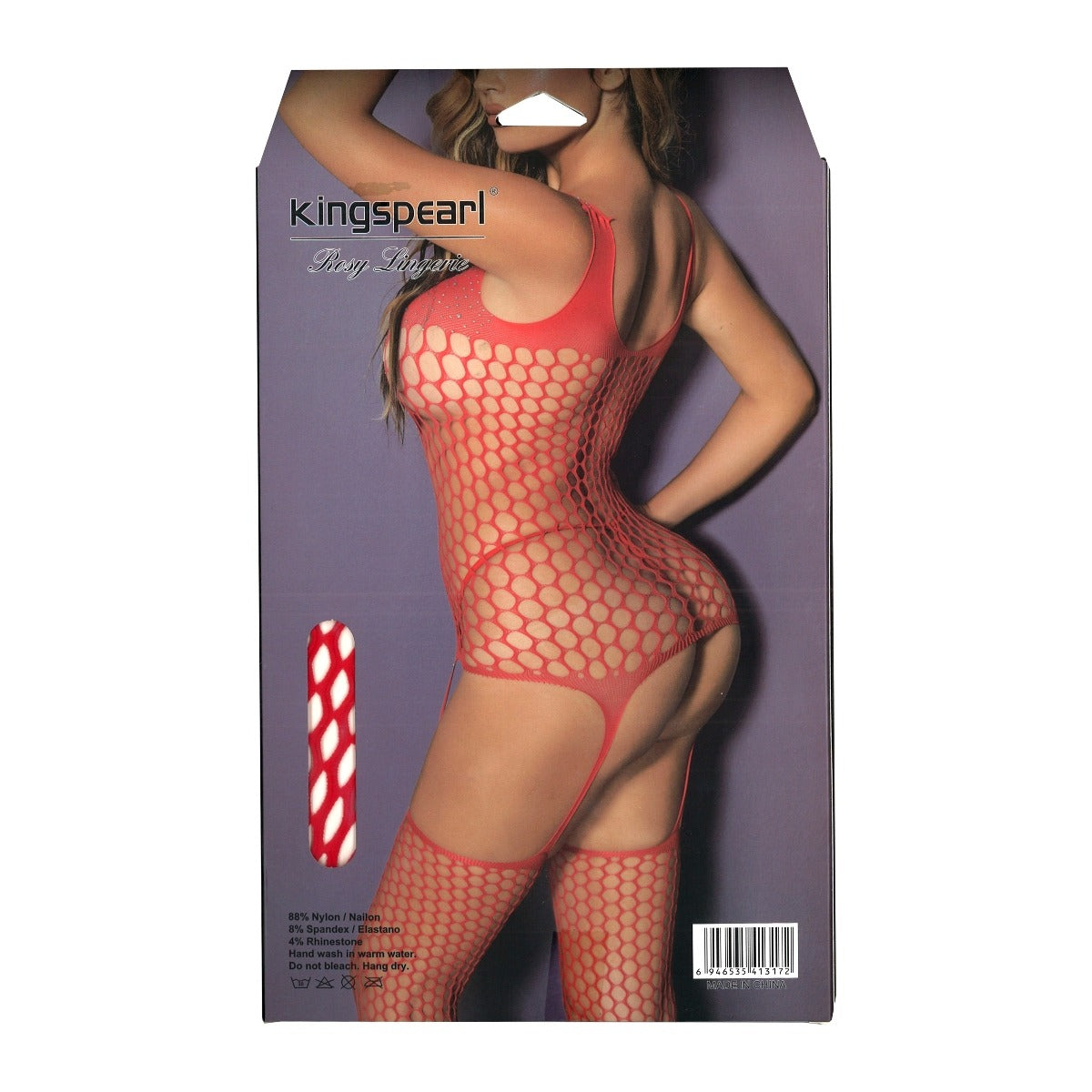 Kingspearl Rosy Lingerie Net Bodystocking With Rhinestones
