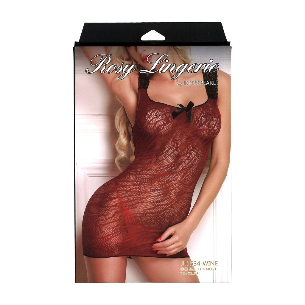 Kingspearl Rosy Lingerie Sheer Lace Dress With Ribbon