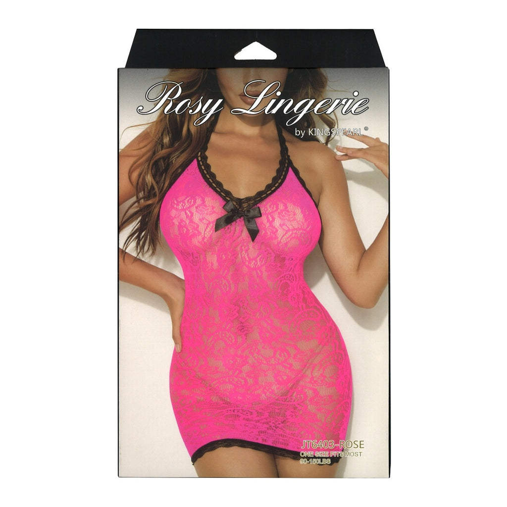 Kingspearl Rosy Lingerie Mini Dress With Black Ribbon Detail