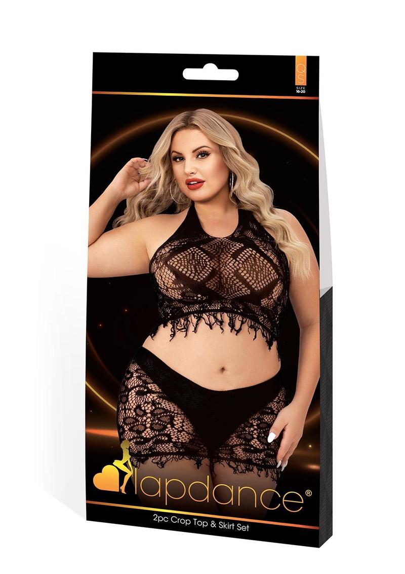 Lapdance 2 Piece Crop Top & Skirt Set Black Queen Size
