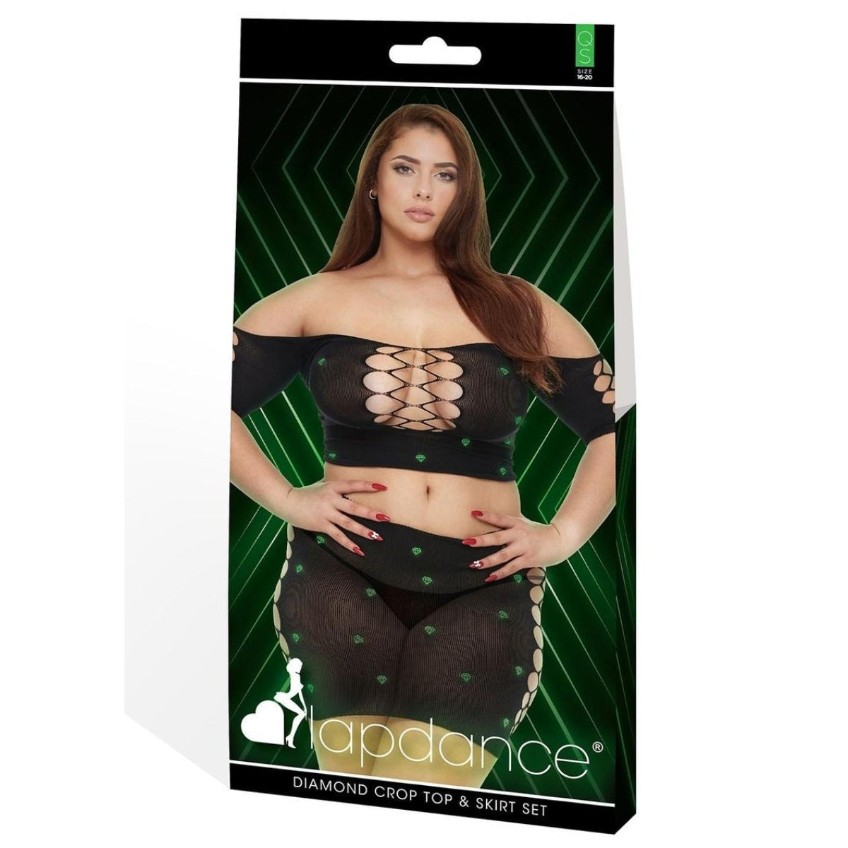 Lapdance Diamond 2 Piece Crop Top & Shirt Set Glow In The Dark Q