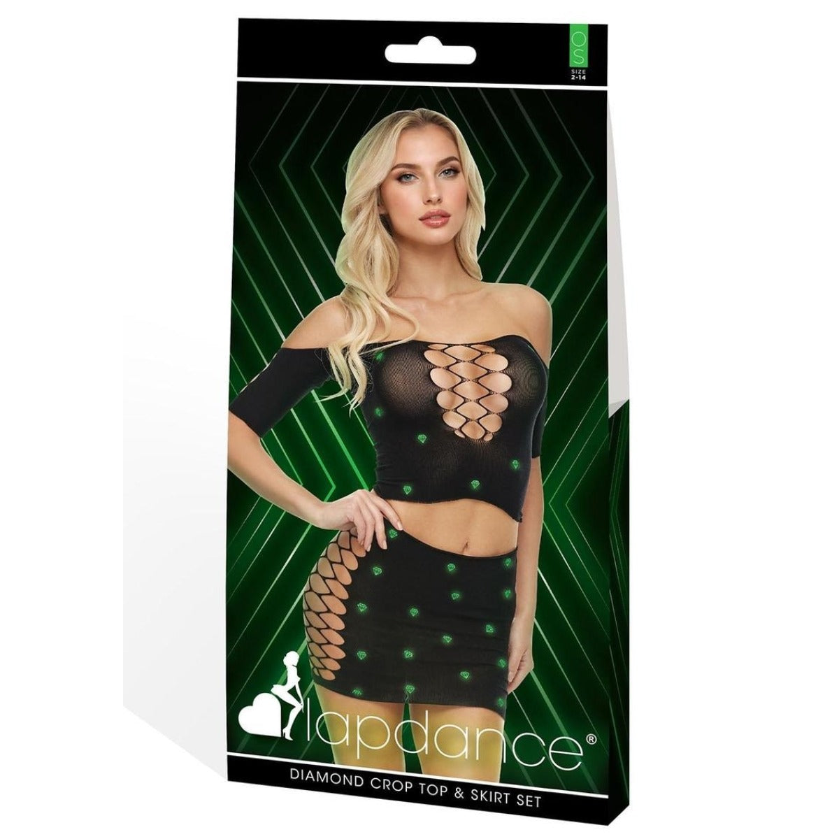 Lapdance Diamond 2 Piece Crop Top & Shirt Set Glow In The Dark