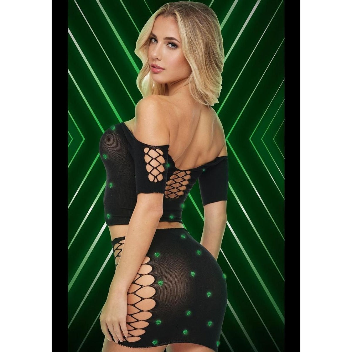 Lapdance Diamond 2 Piece Crop Top & Shirt Set Glow In The Dark