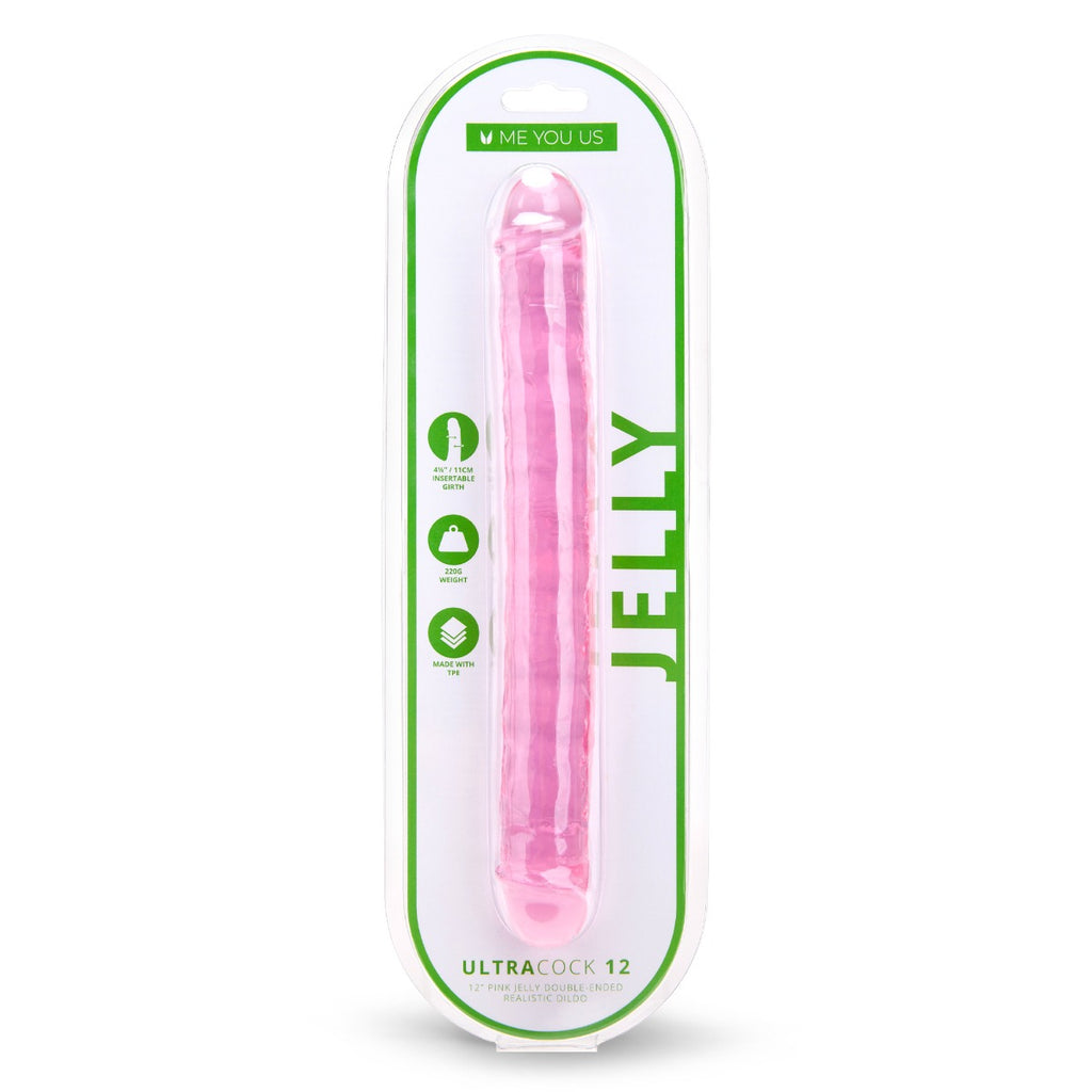 Me You Us Ultra Cock Jelly Double Ended Dildo Pink 12 Inch