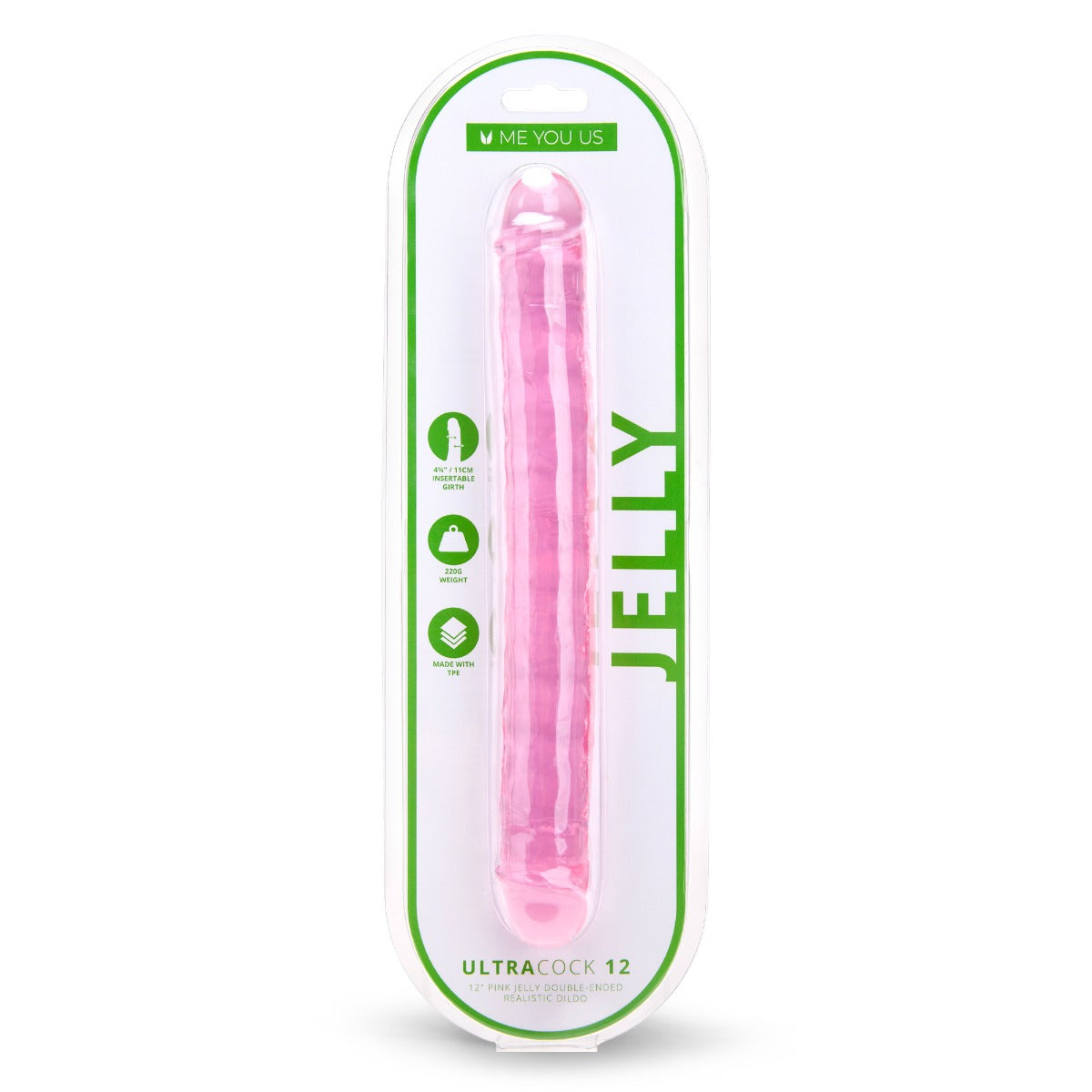 Me You Us Ultra Cock Jelly Double Ended Dildo Pink 12 Inch