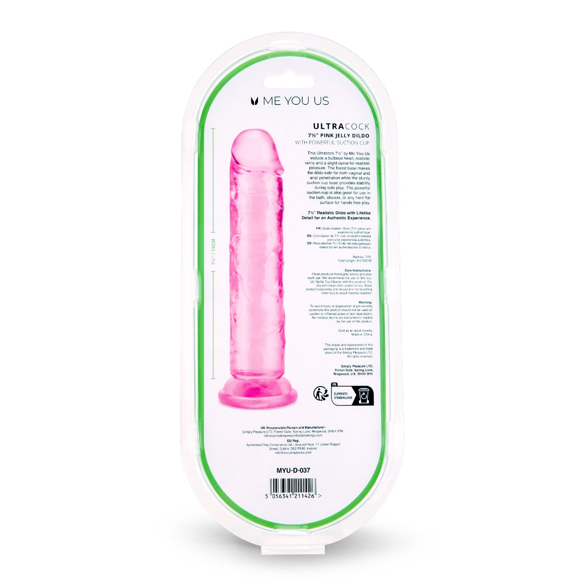 Me You Us Ultra Cock Jelly Dong 7.5 Inch