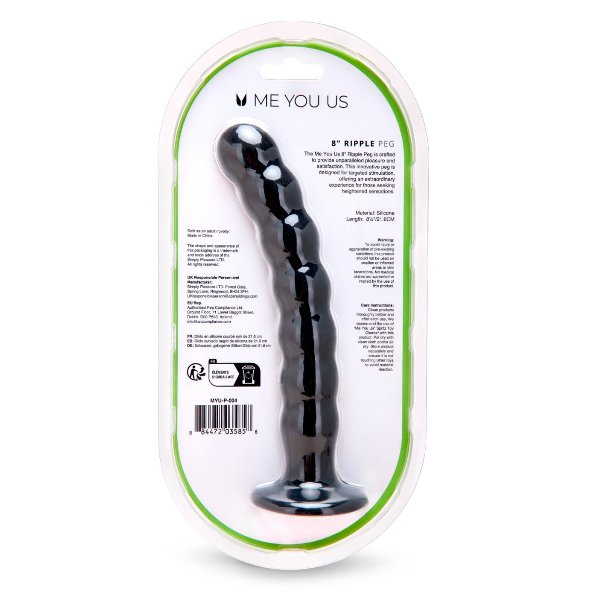 Me You Us Ripple G-Spot Pegging Dildo Black 8 Inch