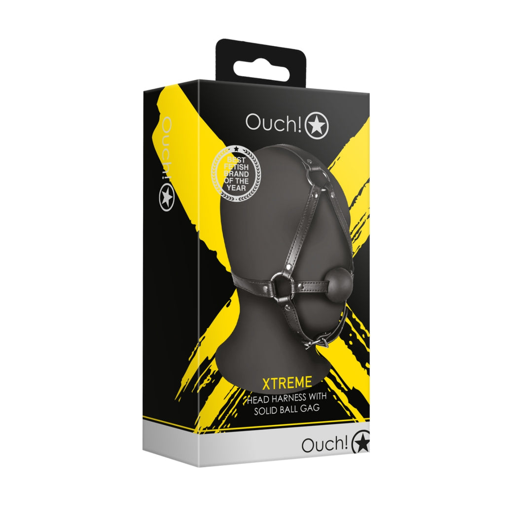 Ouch Xtreme Head Harness with Solid Ball Gag Black