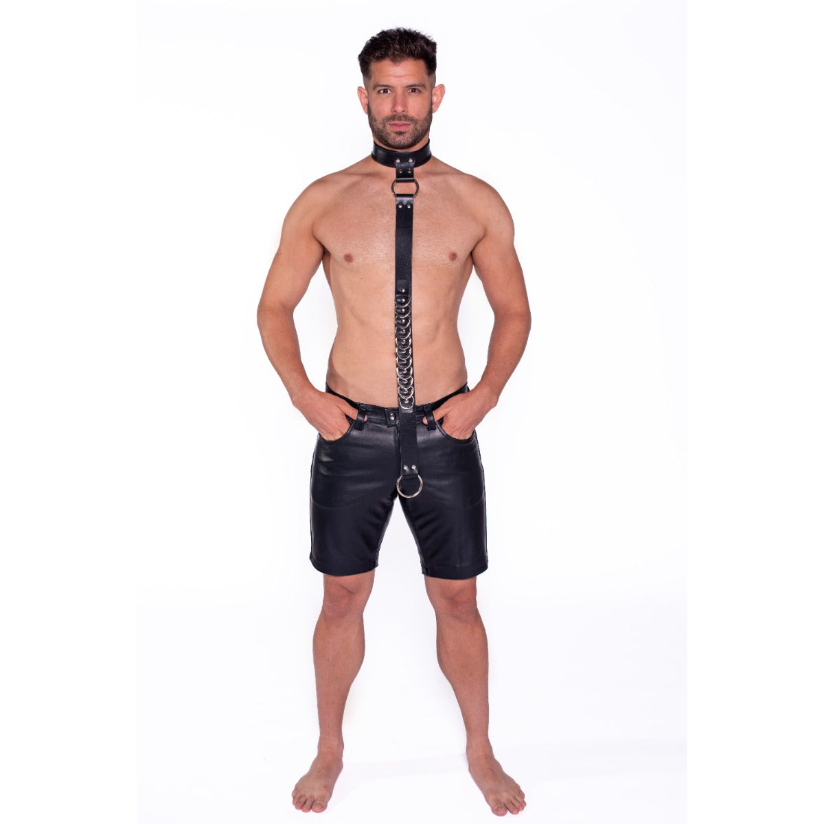 Prowler RED Leather Collar with Strap