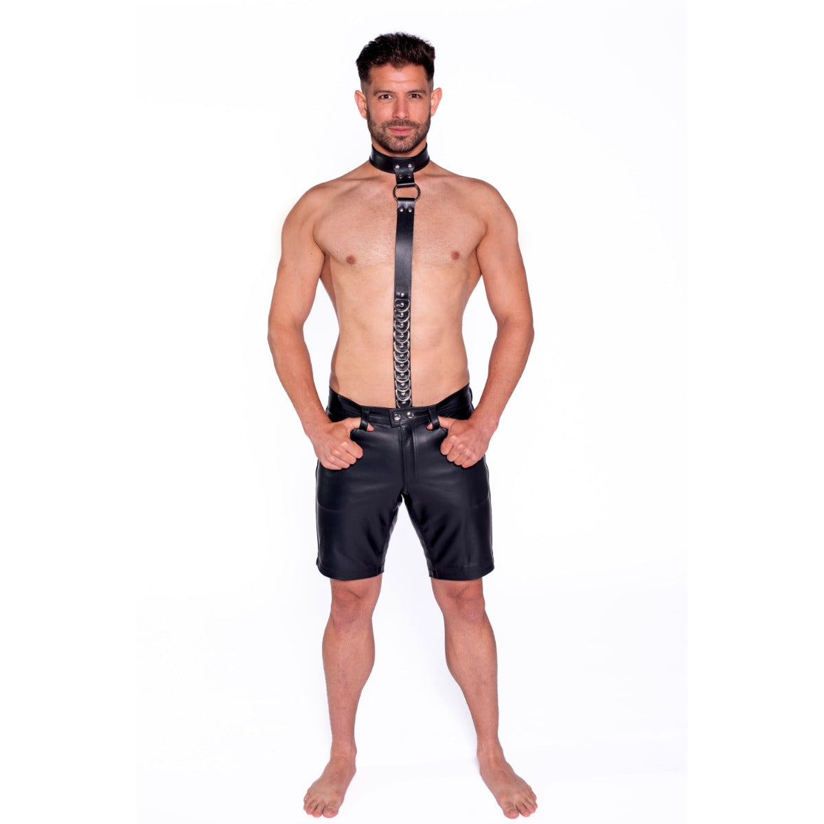 Prowler RED Leather Collar with Strap