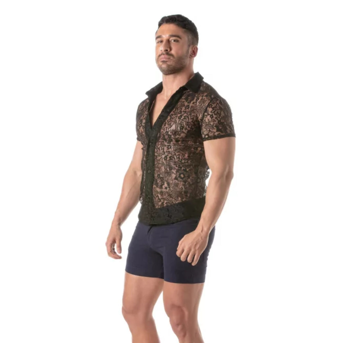 Lace Short Sleeves Shirt - Size : XXL